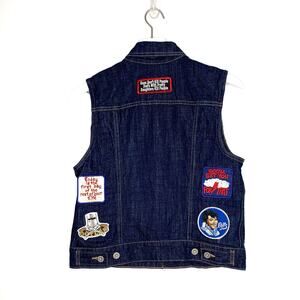 LEVI'S Custom Dark Rinse Denim Trucker Vest w/ Back Patches (Punk/Rocker) Large